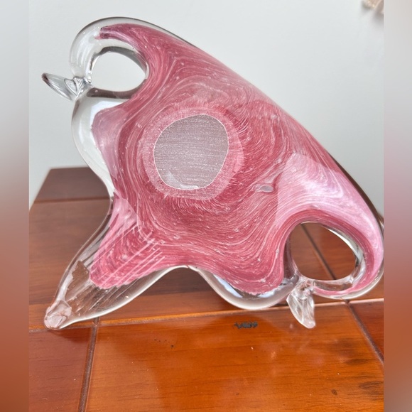 Vintage pink art glass swan figurine, candy dish mid-century modern trinket dish - Picture 8 of 8